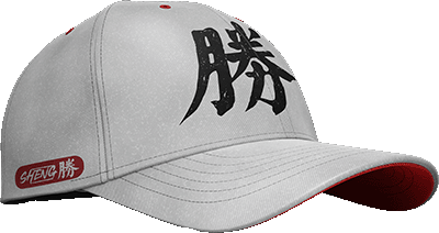Grey baseball cap with Chinese characters in black on the front and a red dj logo on the side, featuring a red under brim.