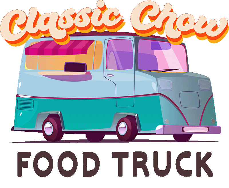 Freelance logo design of a retro food truck in vibrant colours reading classic chow food truck