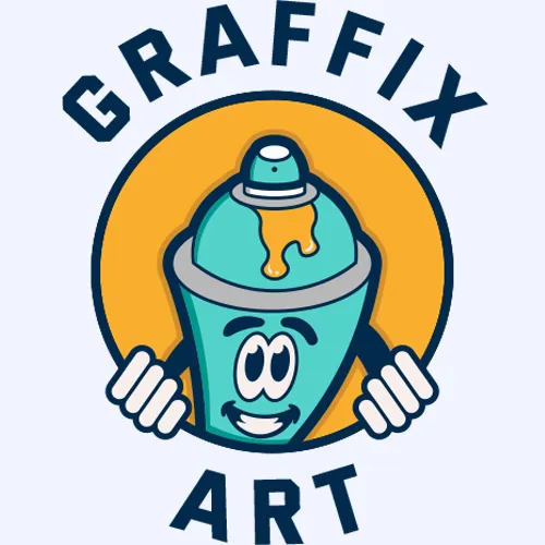 Fun logo concept featuring a smiling spray can character with bold circular typography.