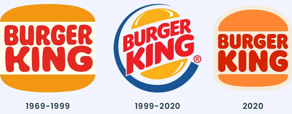 burger king logo 1969-2020 showing change from flat to 3d to flat design again