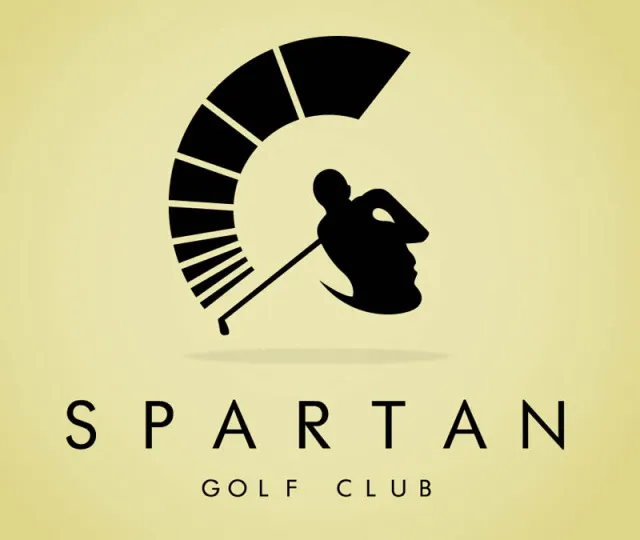 Spartan Golf Club logo creatively using negative space to form both a golfer and a Spartan helmet.