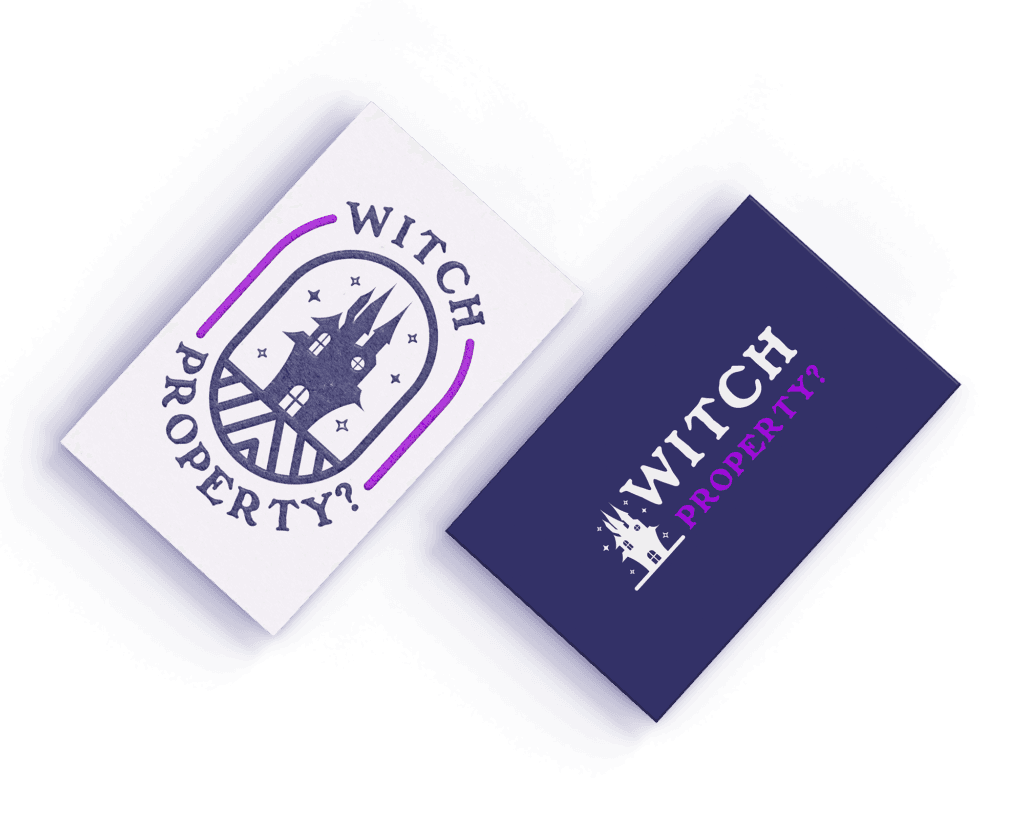 Purple and white Consulting Logo Design for a property expert embossed on a business card