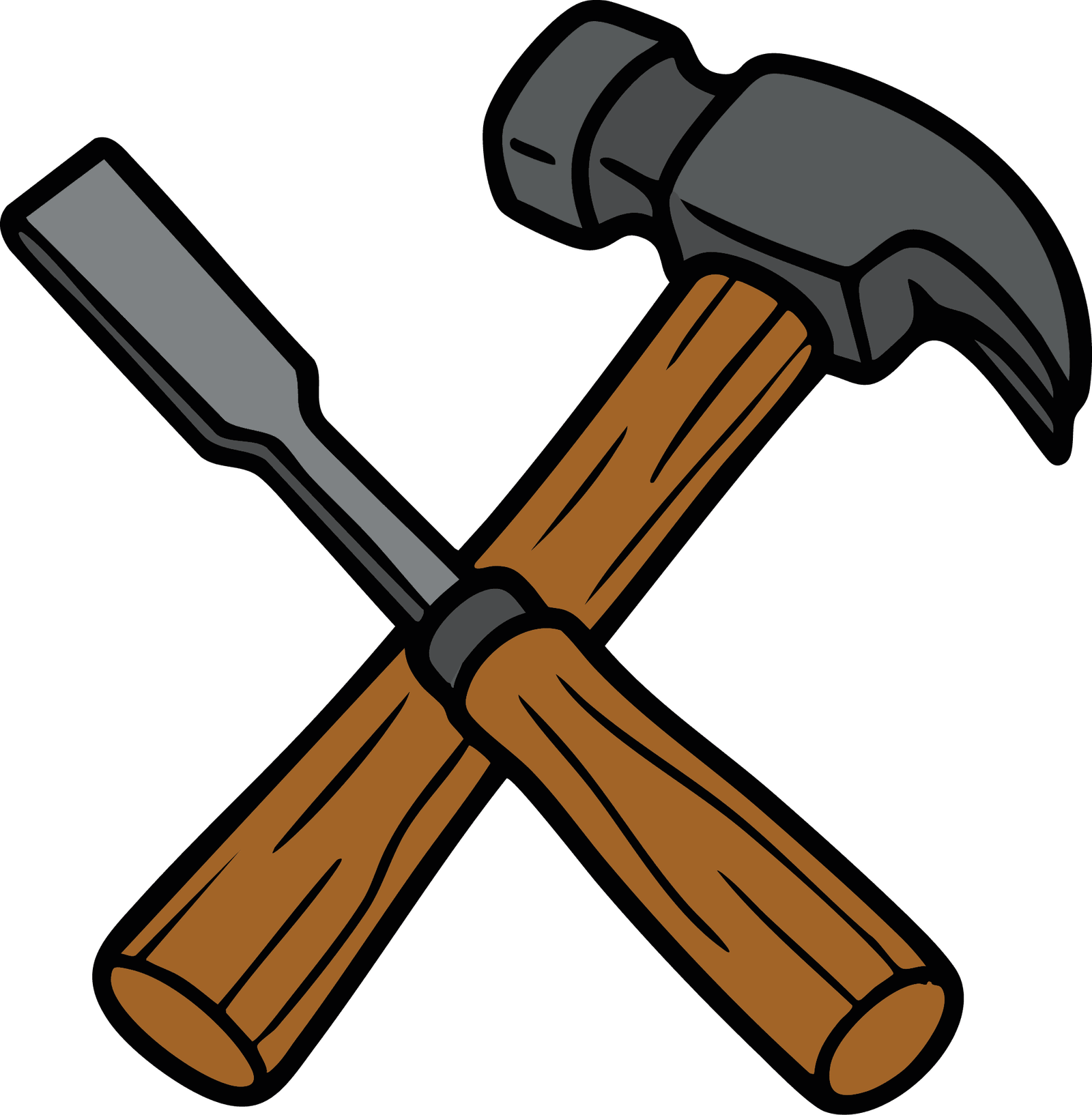 Icon of a crossed hammer and chisel with wooden handles, representing craftsmanship and tools.