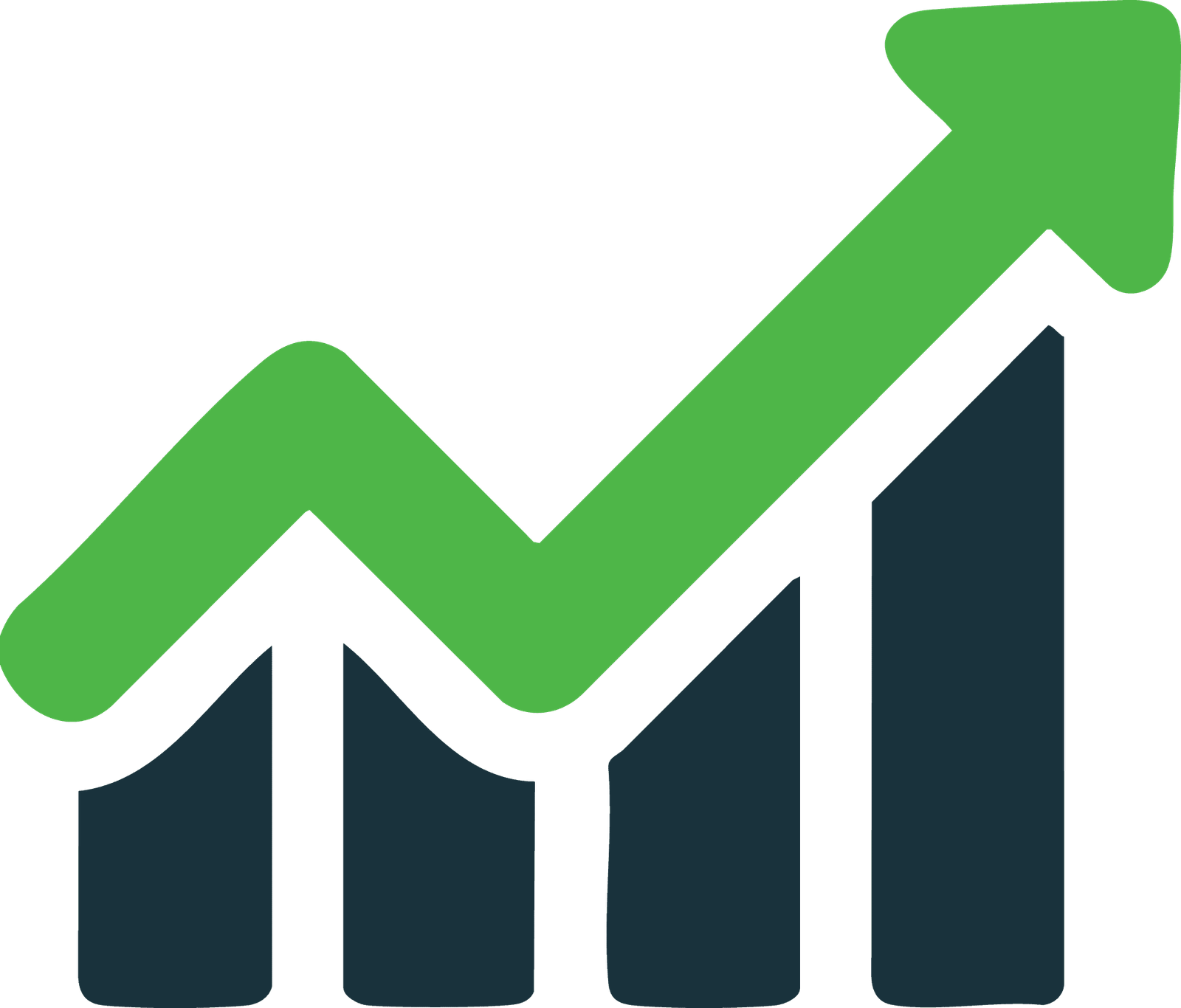Icon of a green upward arrow over a dark bar chart, symbolising growth and rising performance.