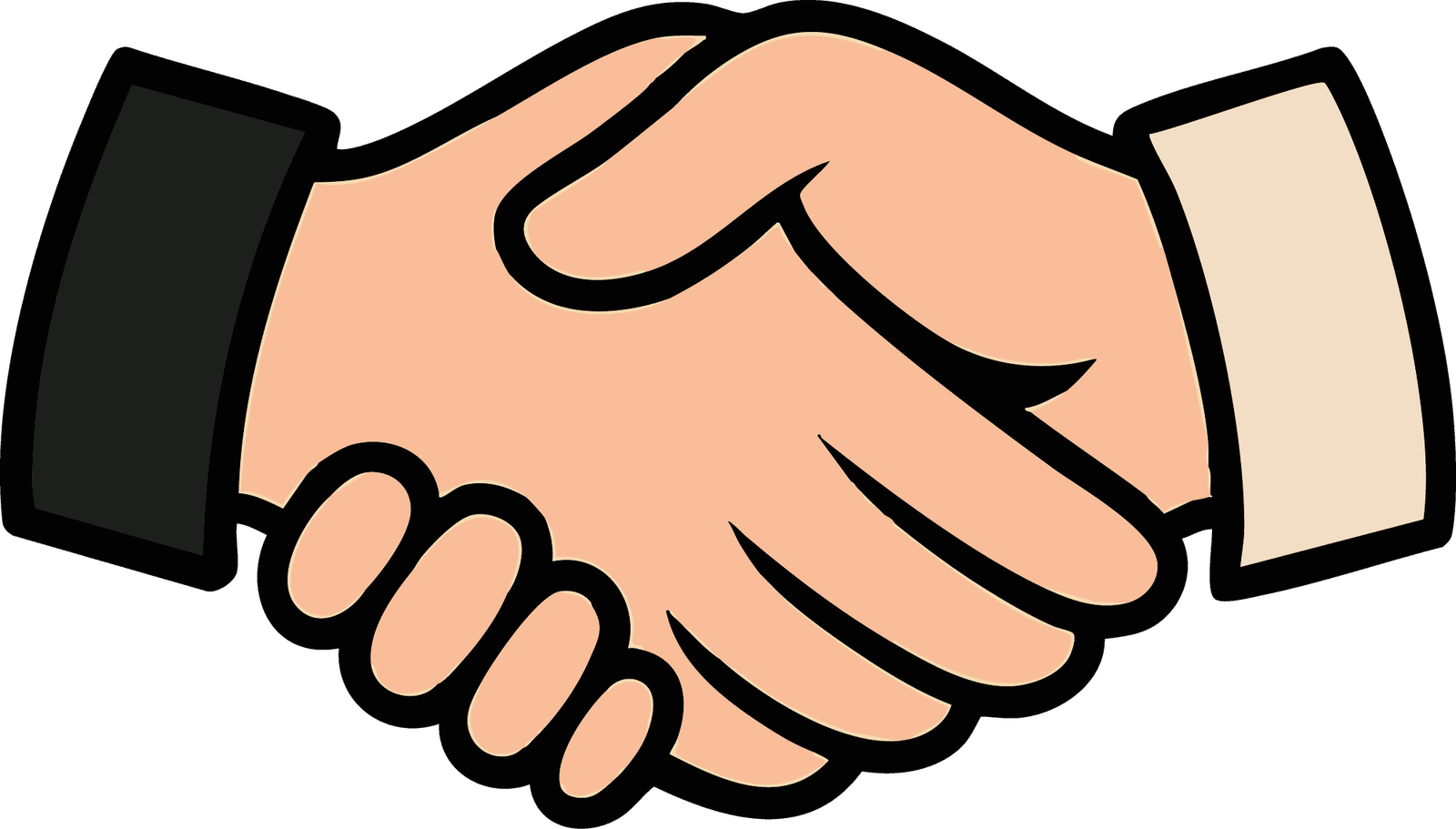 Illustration of two hands shaking with shirt cuffs, representing partnership and agreement.