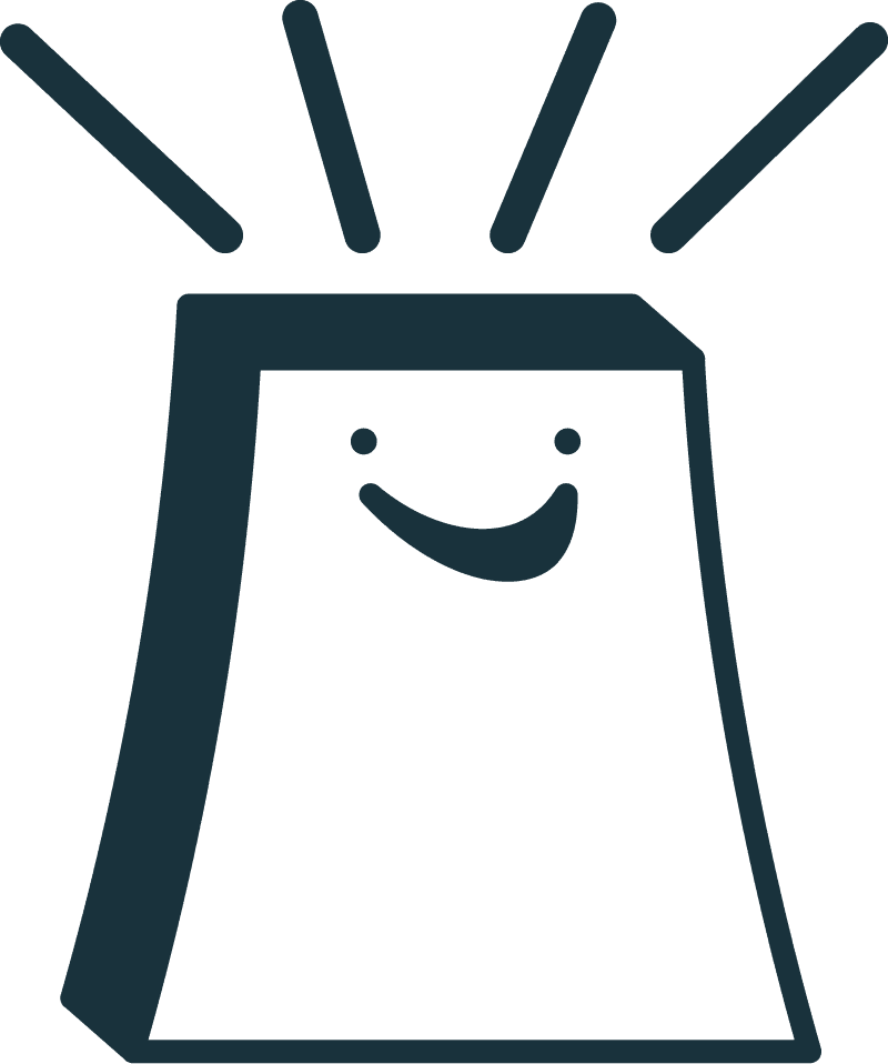 Happy shopping bag logo with radiating lines in dark teal — mystery shopping e-commerce store.