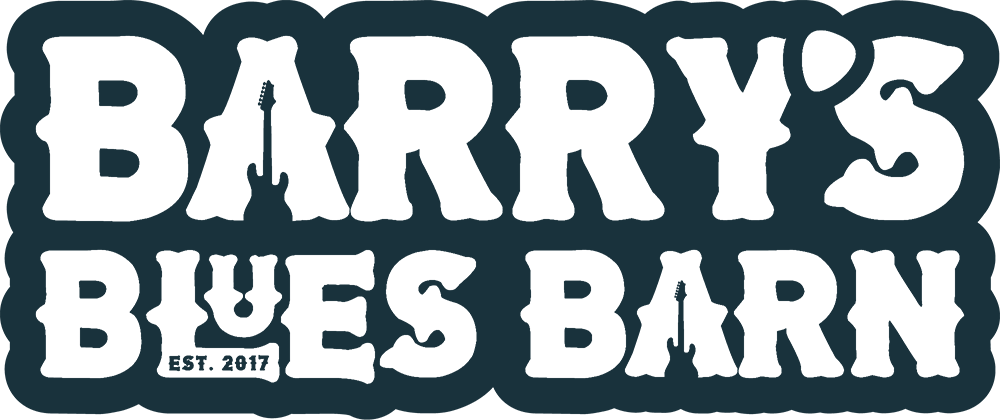 Blues Barn brand mark with distressed typography and guitar-inspired lettering style