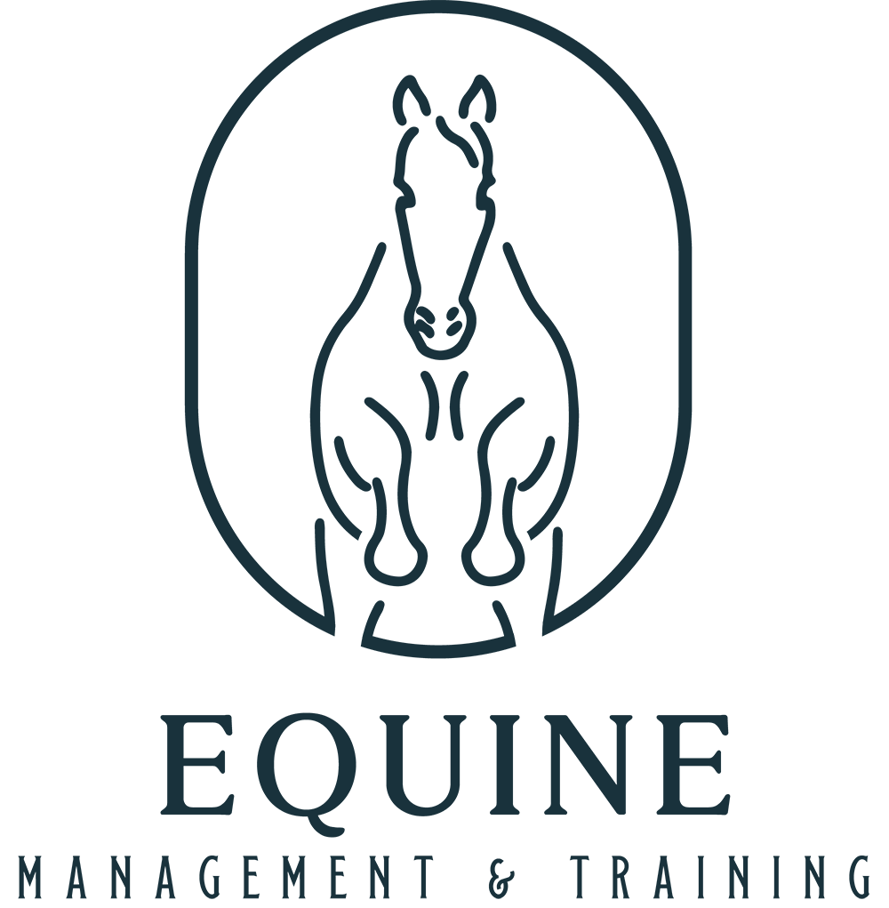 Equestrian Training brand mark featuring a stylised horse in an outlined arch frame