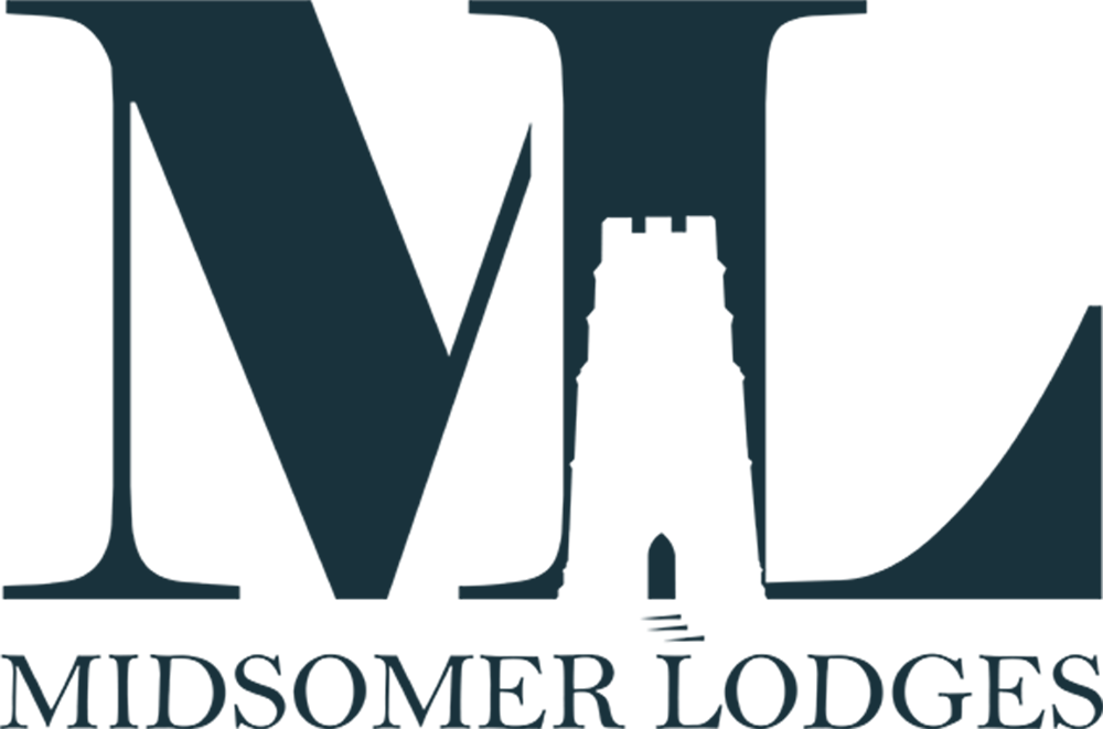 Lodges brand identity featuring monogram ML with a stylised Glastonbury Tor tower icon, designed for a premium lodge brand